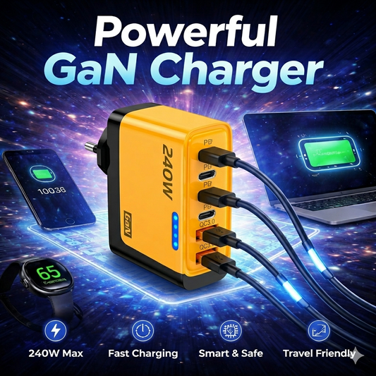 240W High-Speed 5-Port GaN Technology Intelligent Wall Charger