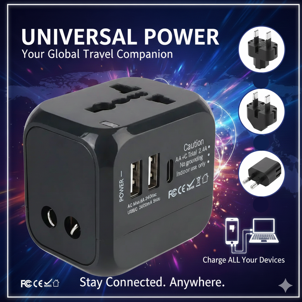 All-in-One Universal Travel Adapter Wall Charger with USB & USB-C