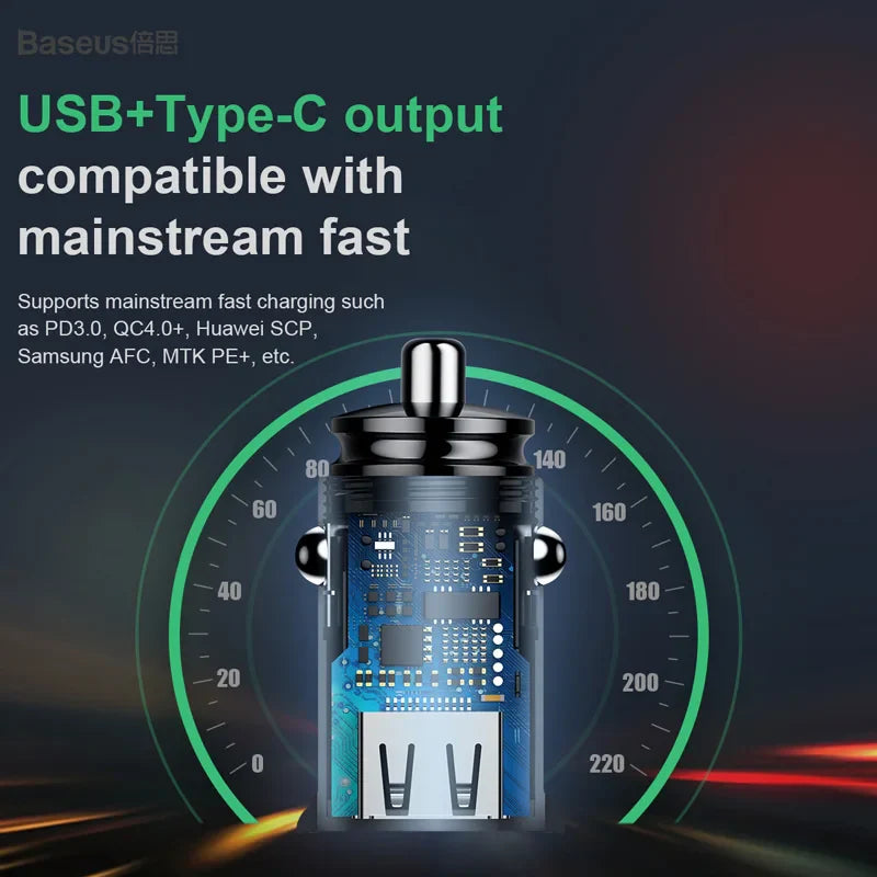 Baseus 30W Quick Charge 4.0 Dual Simultaneous Charging Universal Car Charger