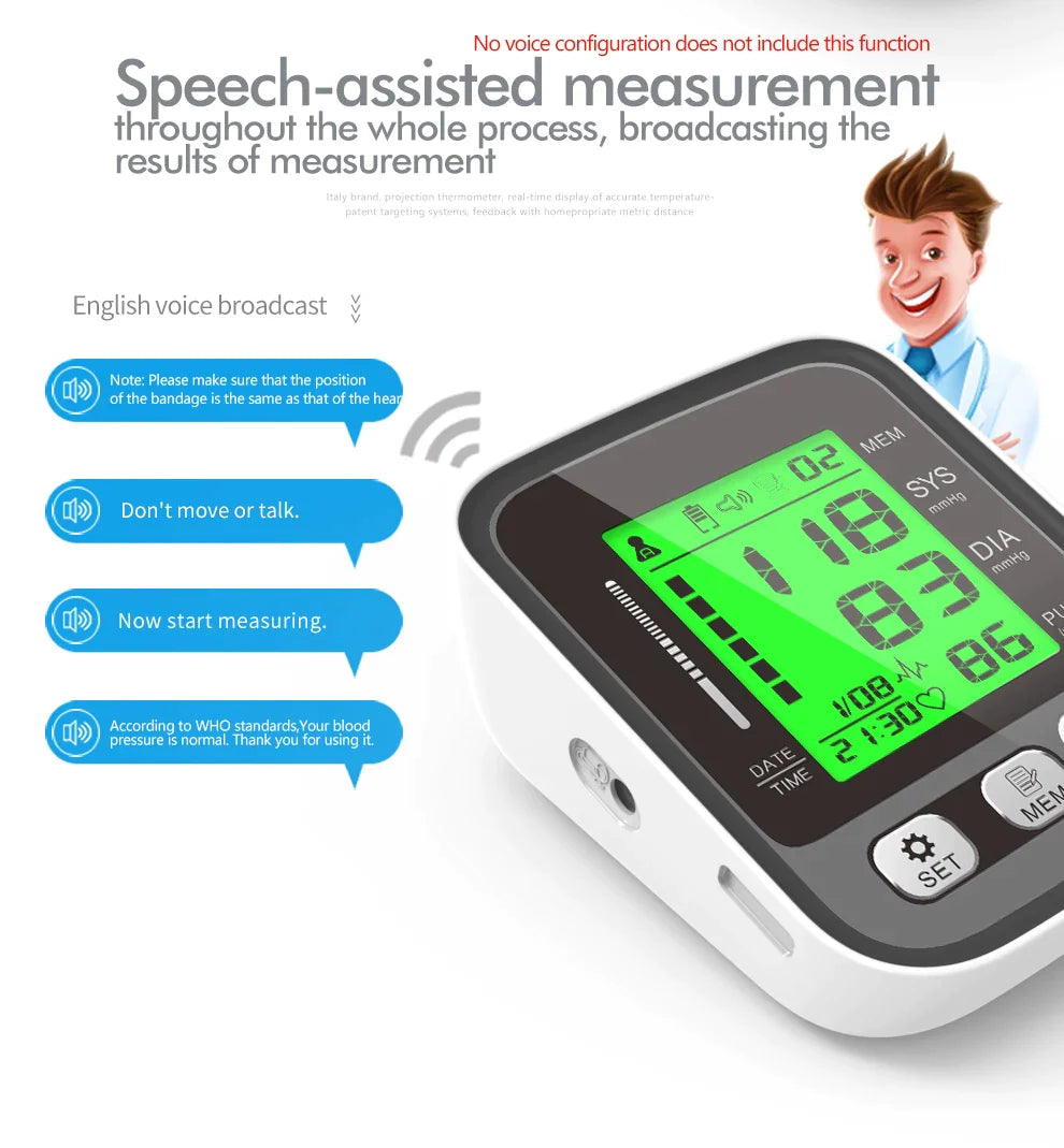 Fully Automatic Digital LCD  Blood Pressure/ Heart Rate Monitor with Voice Broadcast