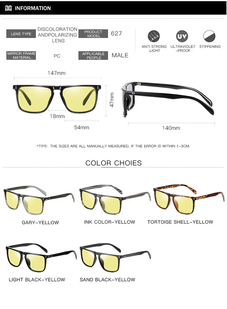 Anti-Glare Photochromic Polarized Day & Night Vision Driving Sunglasses