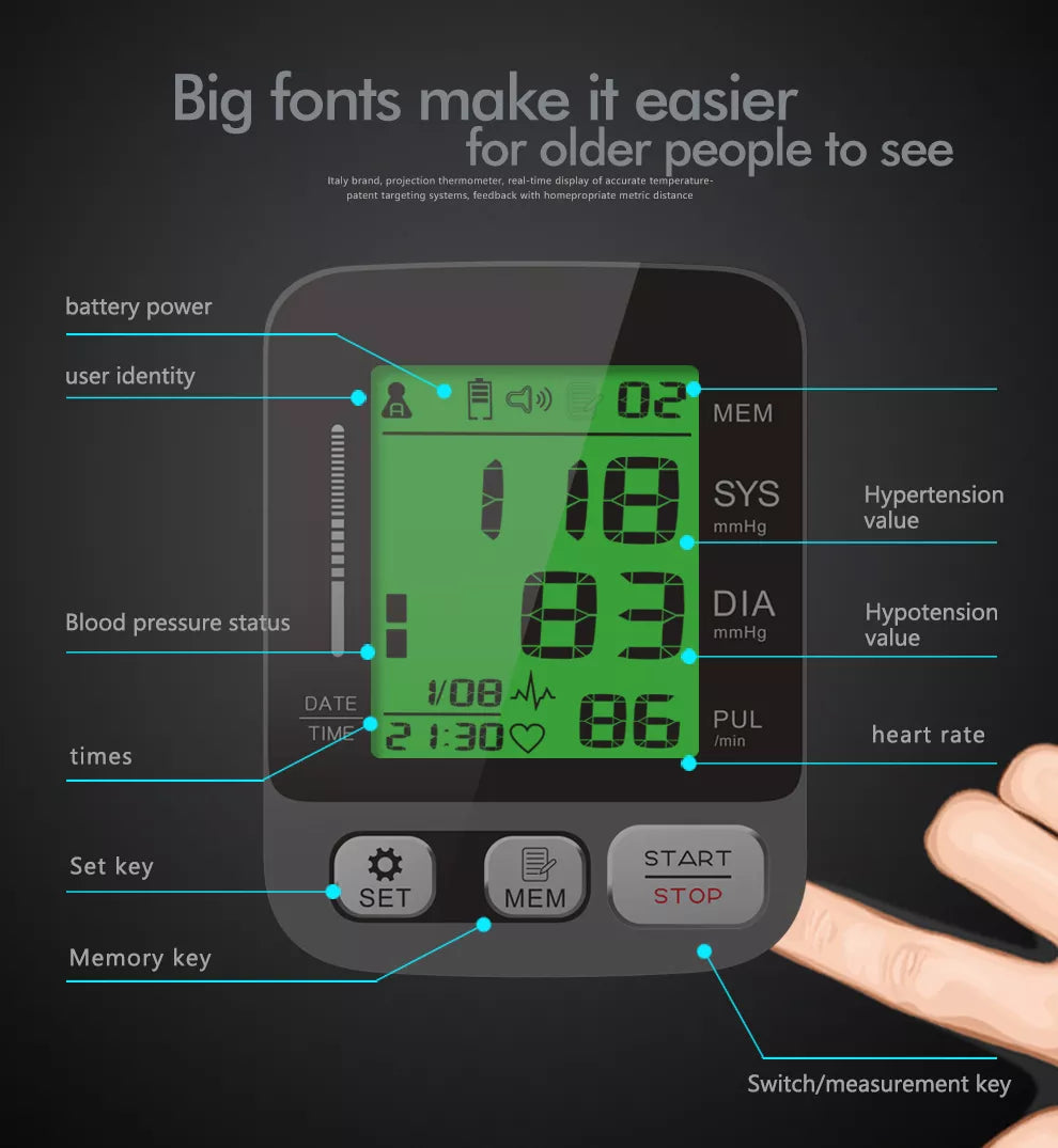 Fully Automatic Digital LCD  Blood Pressure/ Heart Rate Monitor with Voice Broadcast