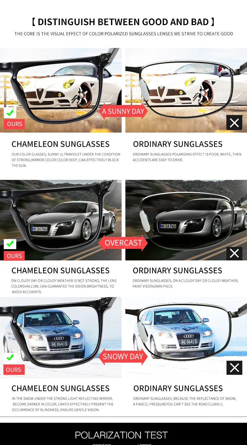 Anti-Glare Photochromic Polarized Day & Night Vision Driving Sunglasses