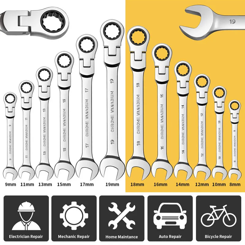 Flexible Pivoting Dual Head Metric 6mm-24mm Ratchet Wrench