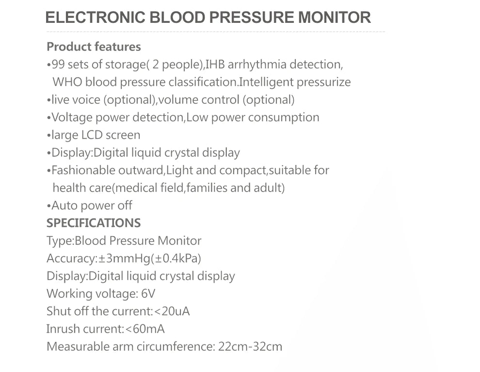 Fully Automatic Digital LCD  Blood Pressure/ Heart Rate Monitor with Voice Broadcast