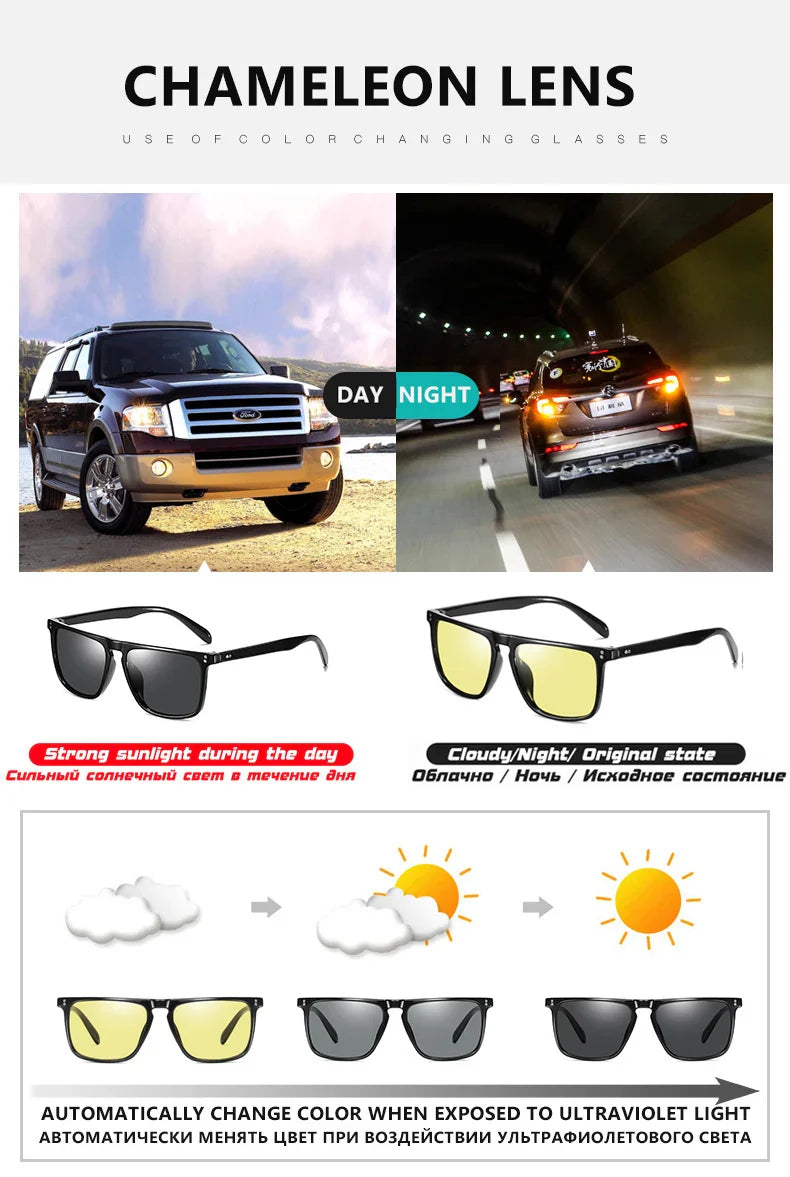 Anti-Glare Photochromic Polarized Day & Night Vision Driving Sunglasses