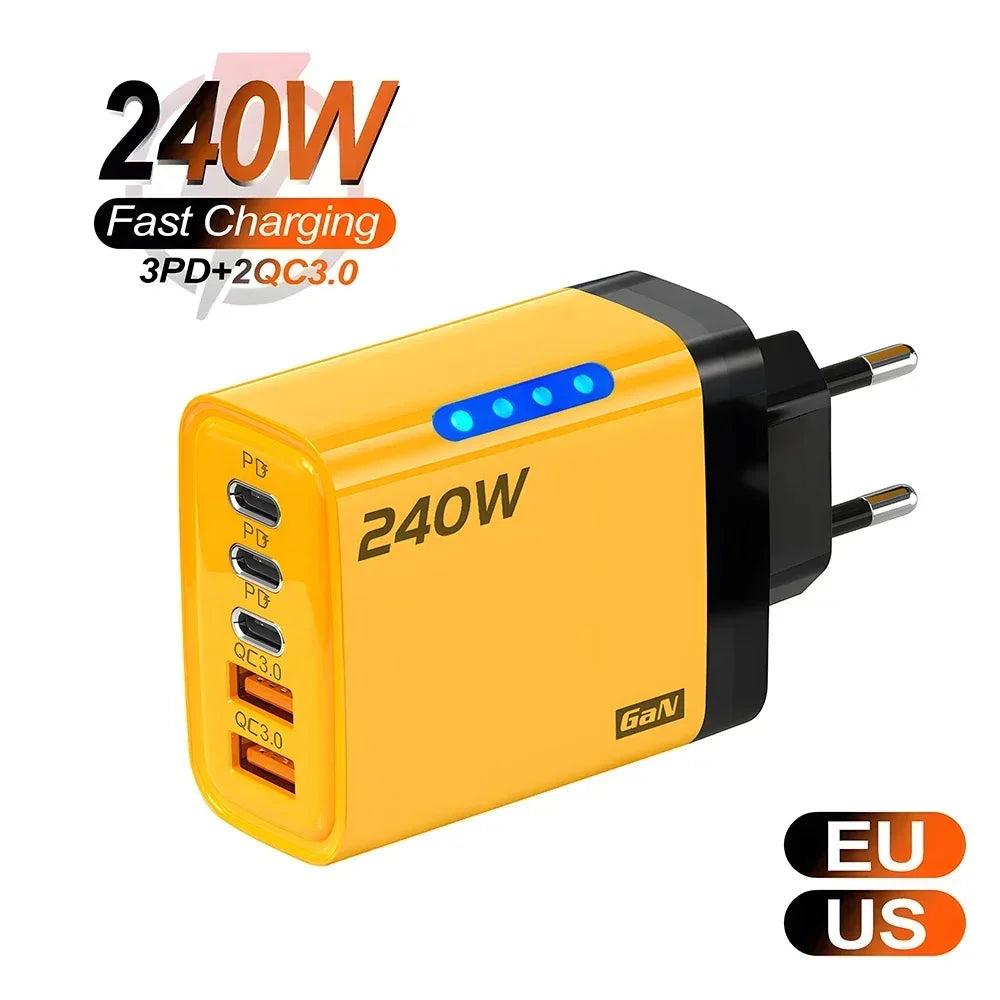 240W High-Speed 5-Port GaN Technology Intelligent Wall Charger