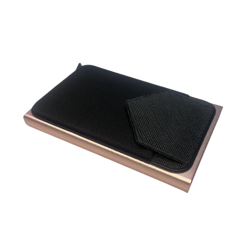 Slim Aluminum Pop up RFID Wallet With Elasticity Back Pouch