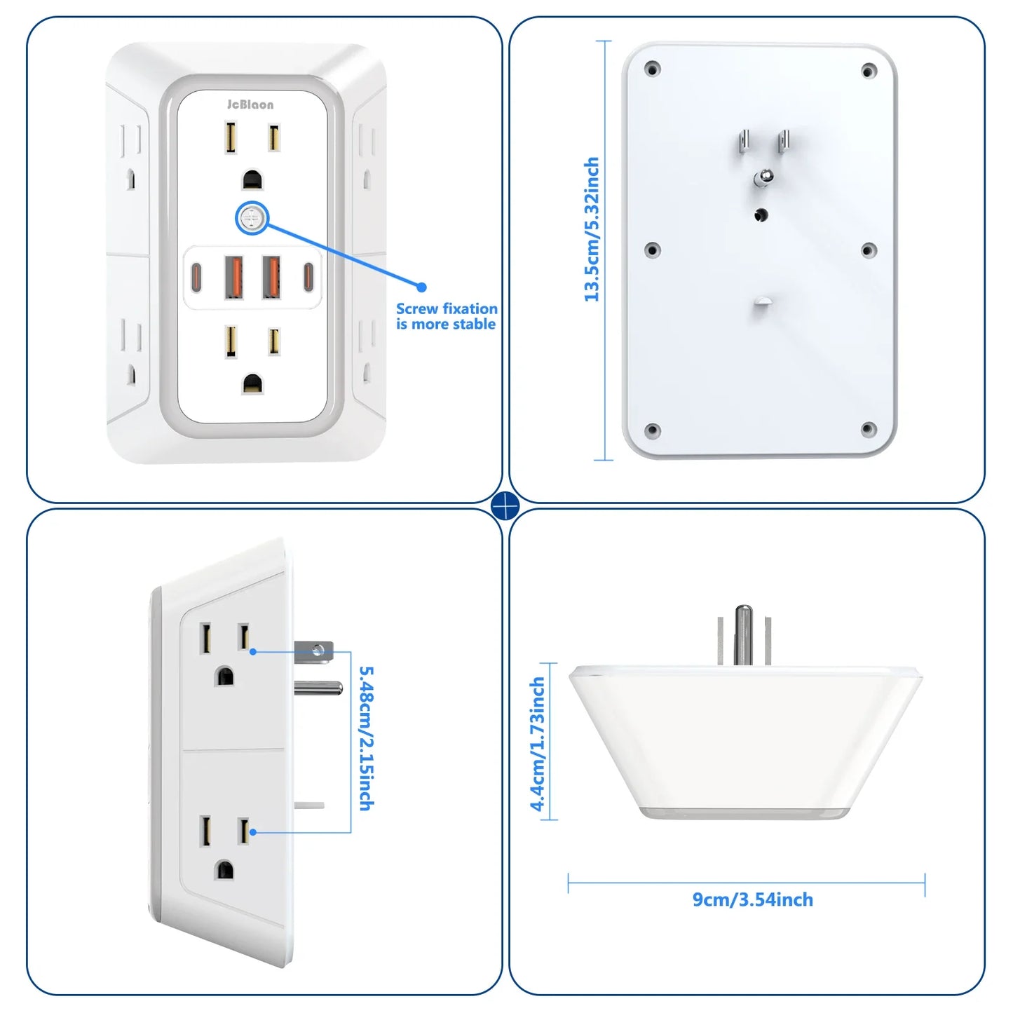 US Plug 10 in 1 Multi-Wall Socket & USB+Type C Fast Charging Station