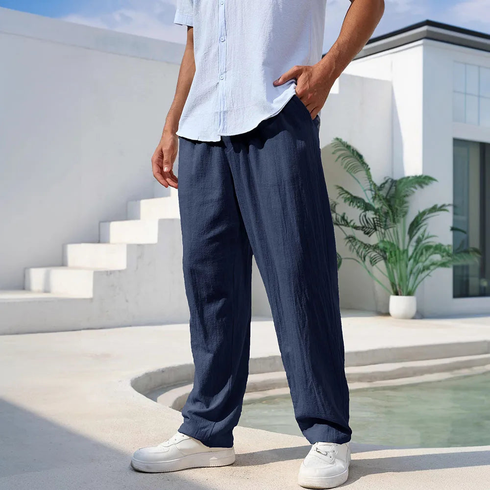 Cotton Linen Relaxed Loose Fit Breathable Pants for Men