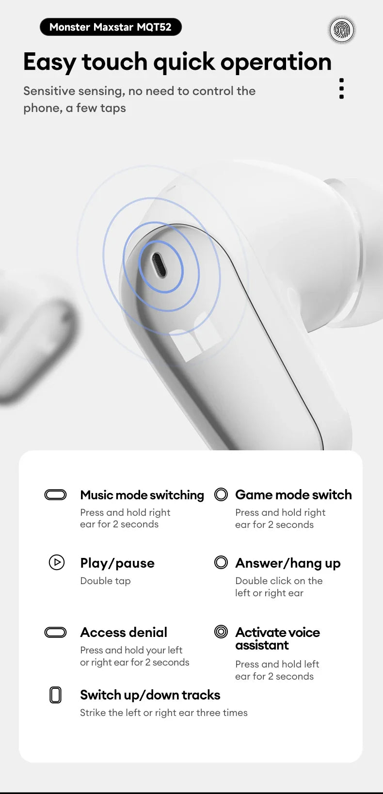 Monster Bluetooth 5.4 Dual Mode HIFI Stereo & HD Calls with Noise Reduction Earphones