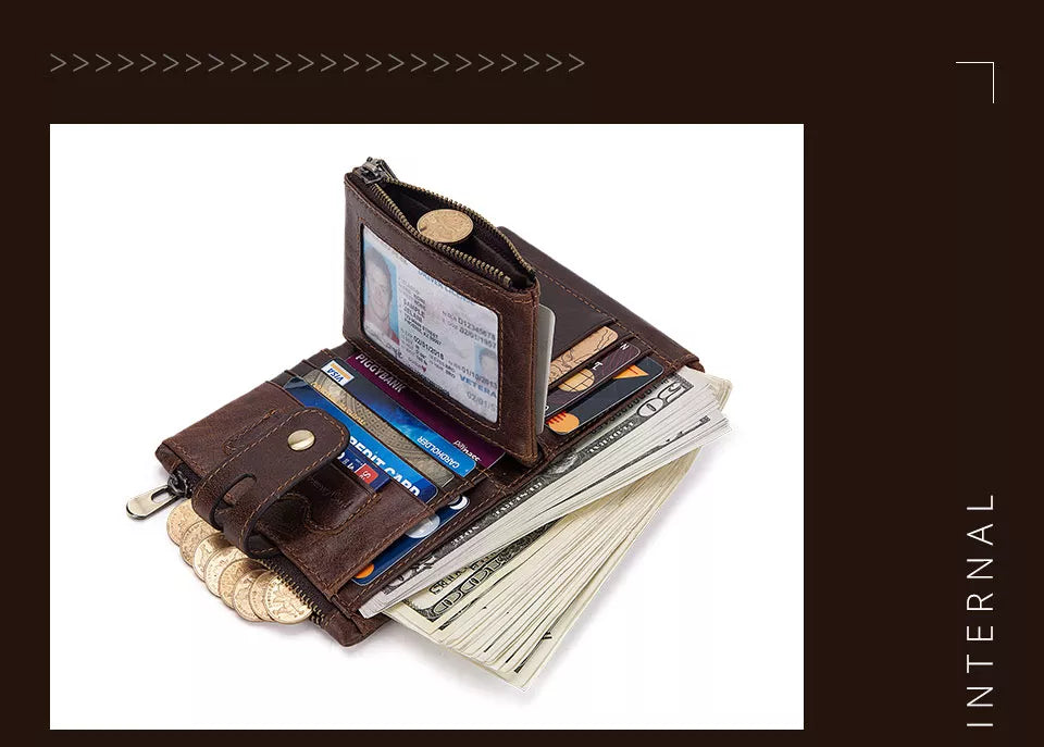 Genuine Leather Vintage RFID Blocking  Men Wallet With Chain