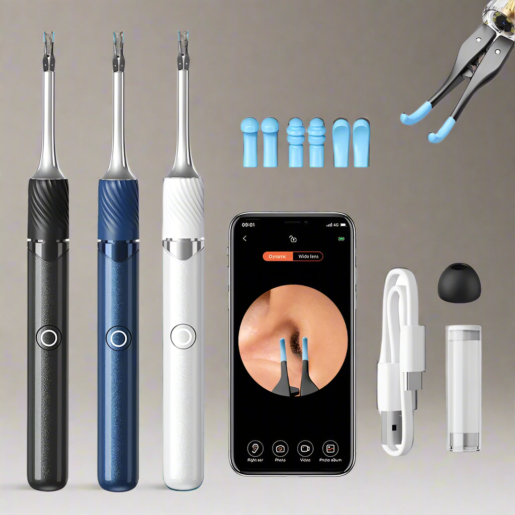 WiFi 3-in-1 Ear Otoscope- HD Camera 360° Precision Robotic Tweezer & Gentle Silicone Earpick
