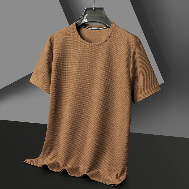 Summer 3D Waffle-Knit Crew Neck T-Shirt – Breathable & Soft