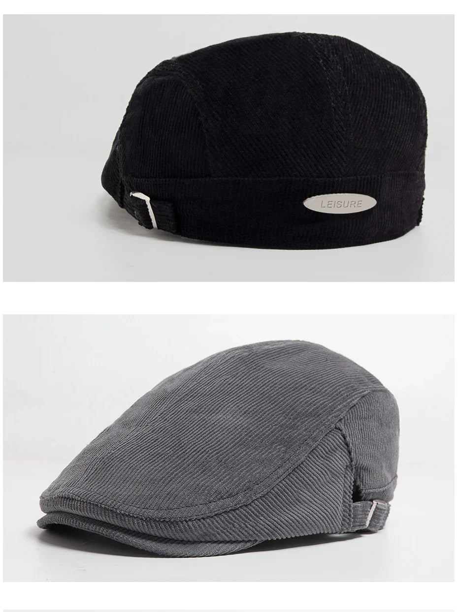 Vintage Corduroy Front and Back Wear Newsboy Flat Cap