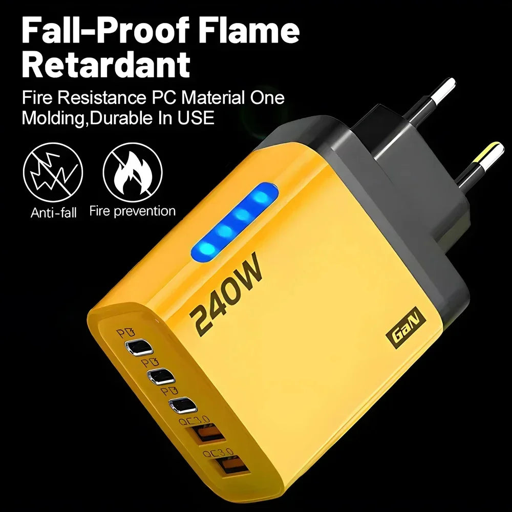240W High-Speed 5-Port GaN Technology Intelligent Wall Charger