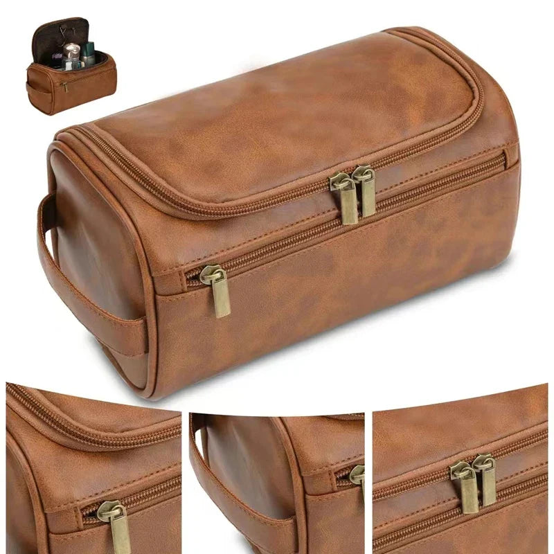 Premium Faux Leather Large Capacity Water-Resistant Travel Toiletry Bag