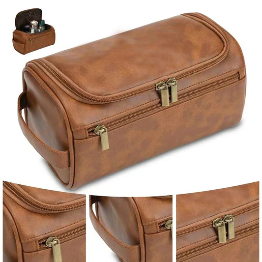 Premium Faux Leather Large Capacity Water-Resistant Travel Toiletry Bag
