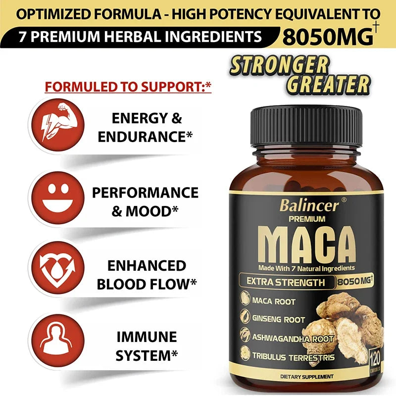 Extra Strength 7-in-1 Herbal Extracts Maca Root Blend for Male Vitality & Overall Wellness