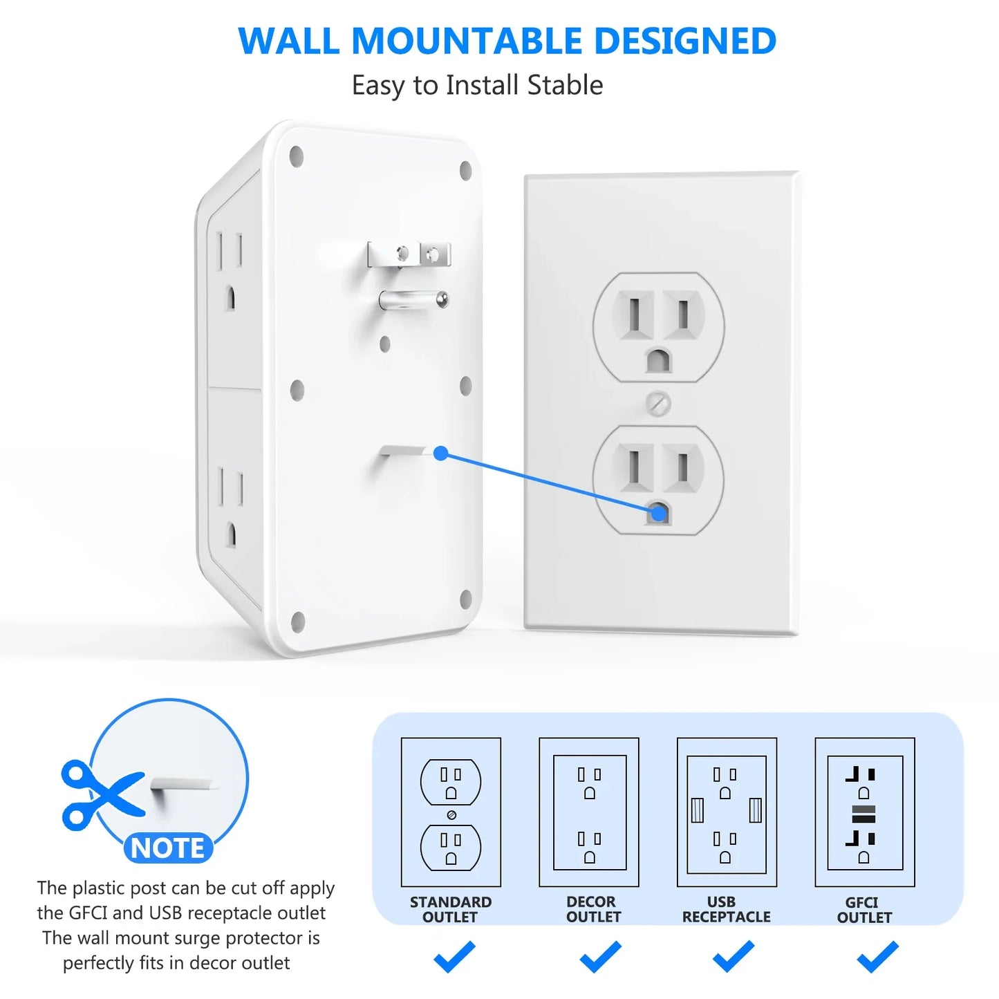 US Plug 10 in 1 Multi-Wall Socket & USB+Type C Fast Charging Station