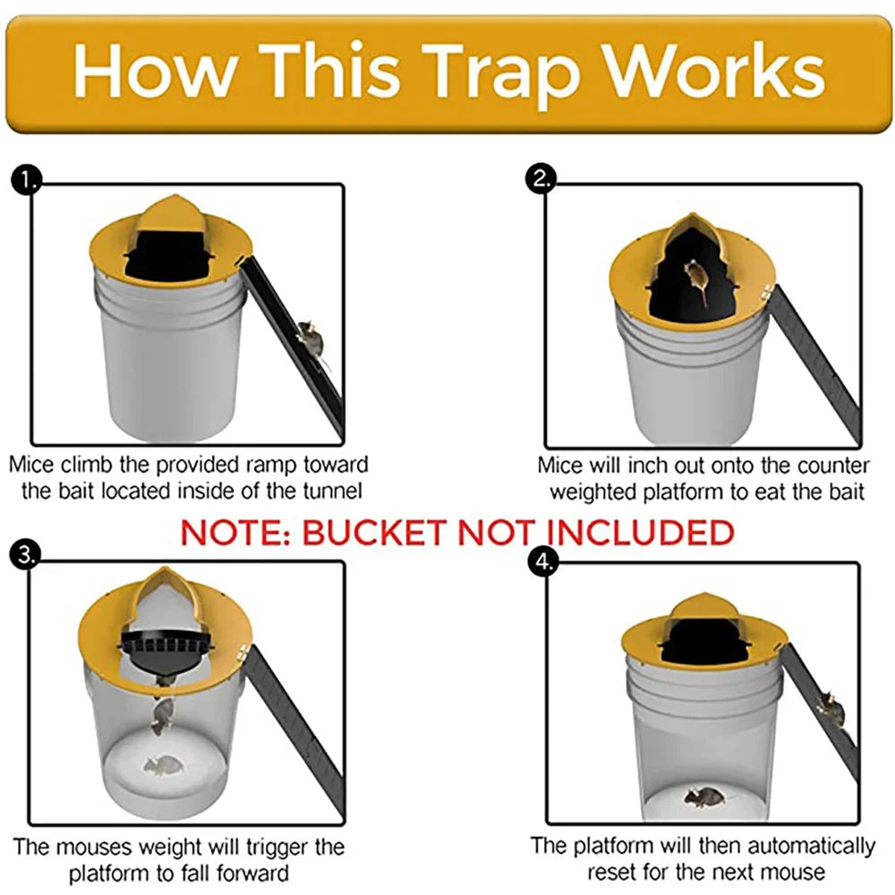 CleanCatch No-Touch Humane Flip Lid + Ramp Bucket Mouse Trap