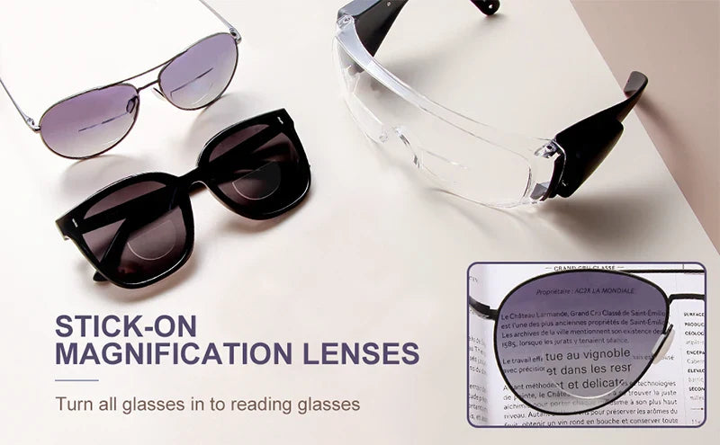 Stick-On Reusable Bifocal Reading Lens Inserts For Prescription & Sunglasses