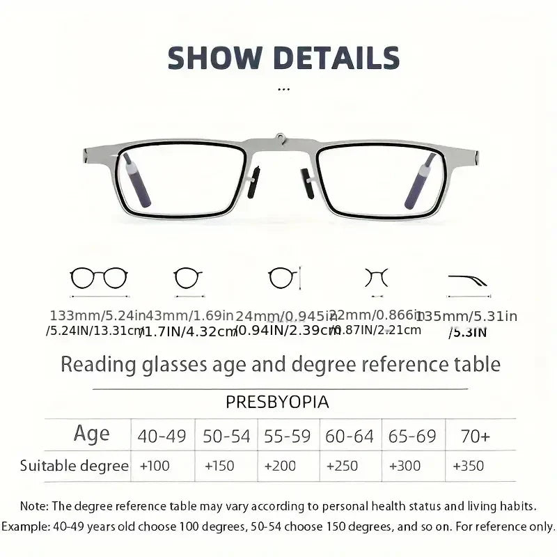 Flat-Fold Lightweight Anti-Blue Light Reading Glasses with Protective Case