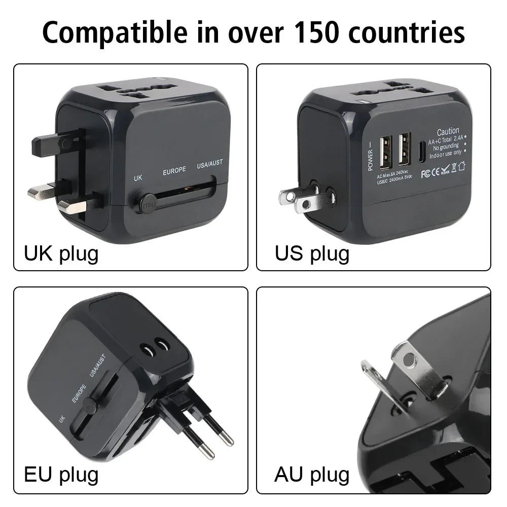 All-in-One Universal Travel Adapter Wall Charger with USB & USB-C