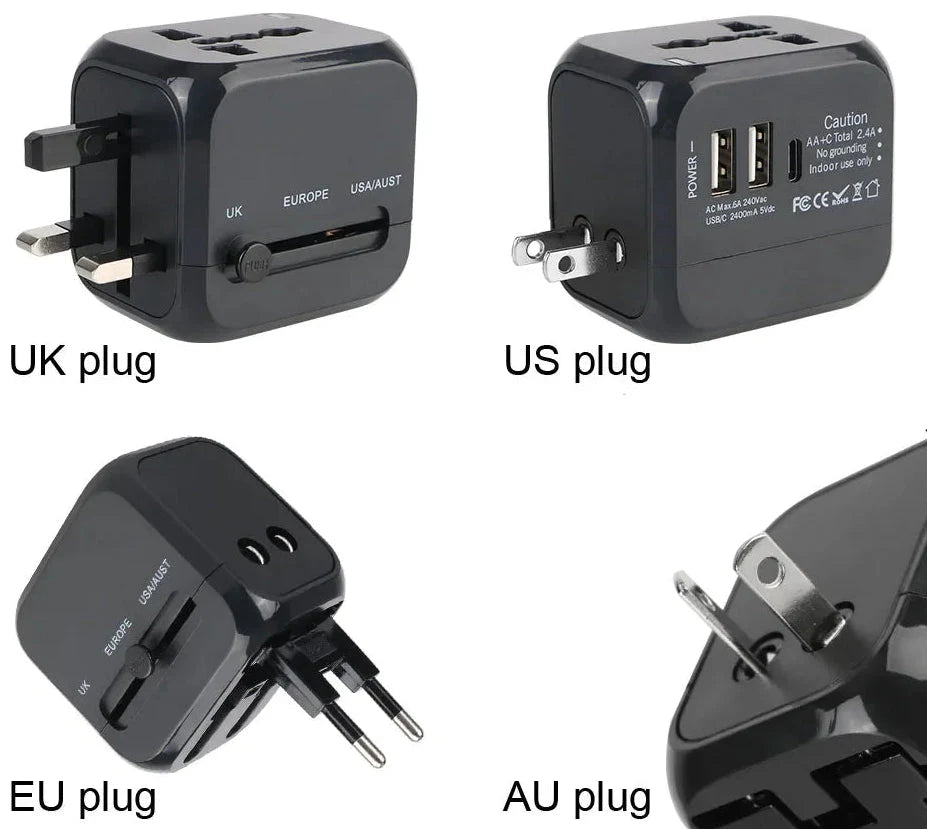 All-in-One Universal Travel Adapter Wall Charger with USB & USB-C