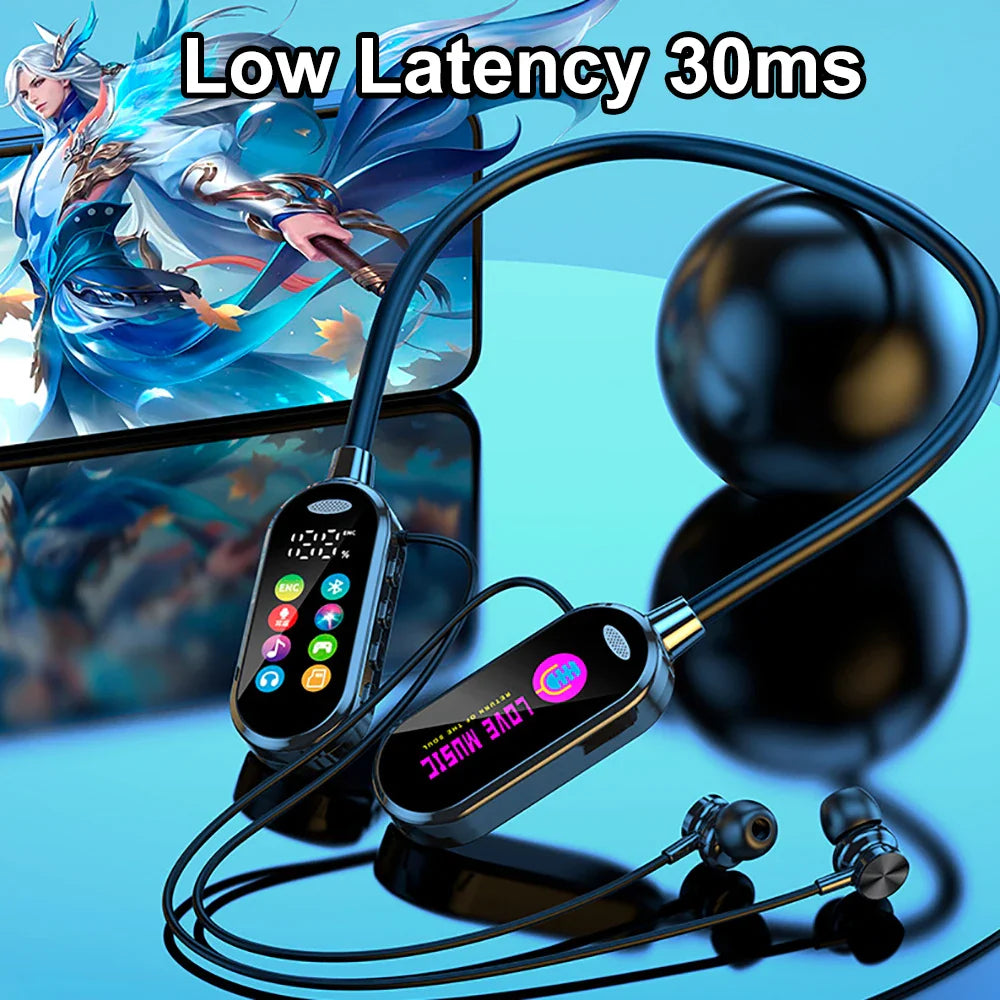 HiFi Sound Color Screen Neckband Magnetic Earphones with Noise Reduction & HD Calls
