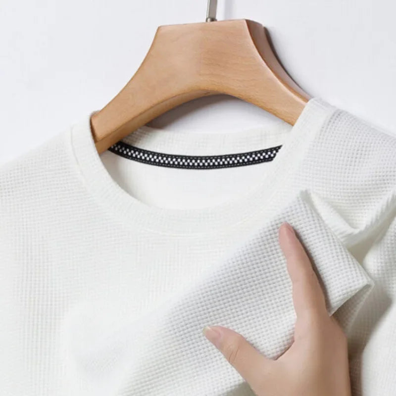Summer 3D Waffle-Knit Crew Neck T-Shirt – Breathable & Soft
