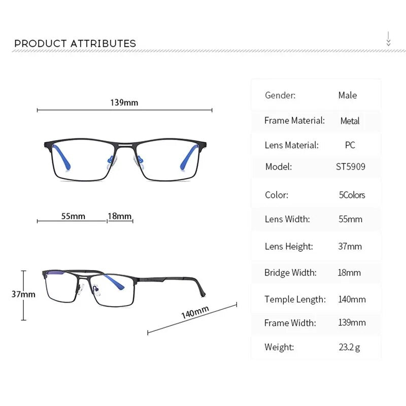 Metal Frame Blue Light Blocking Reading Glasses