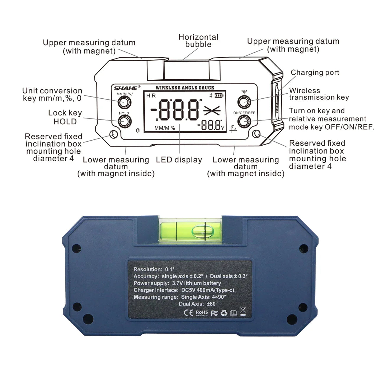 AnglePro Magnetic Rechargeable Digital Angle Finder with Dual-Axis Precision