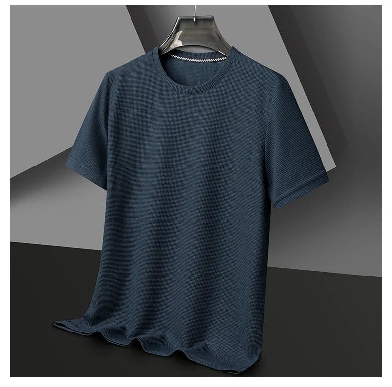 Summer 3D Waffle-Knit Crew Neck T-Shirt – Breathable & Soft