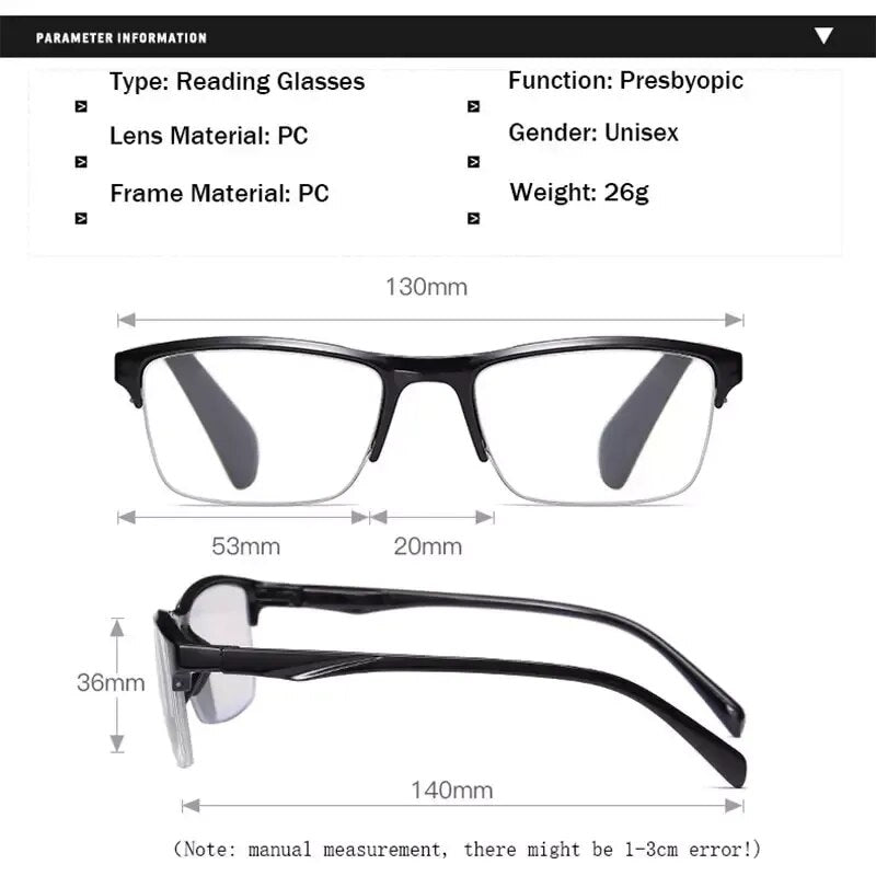 Half-Frame Clear Lens Retro Reading Glasses