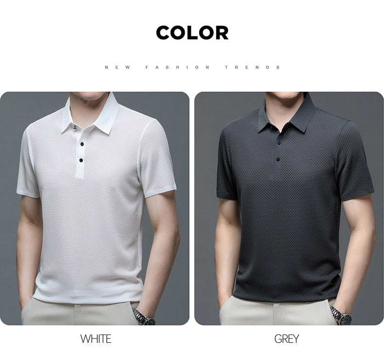 Short-Sleeve Plaid Pattern Ice Silk Polo Shirt