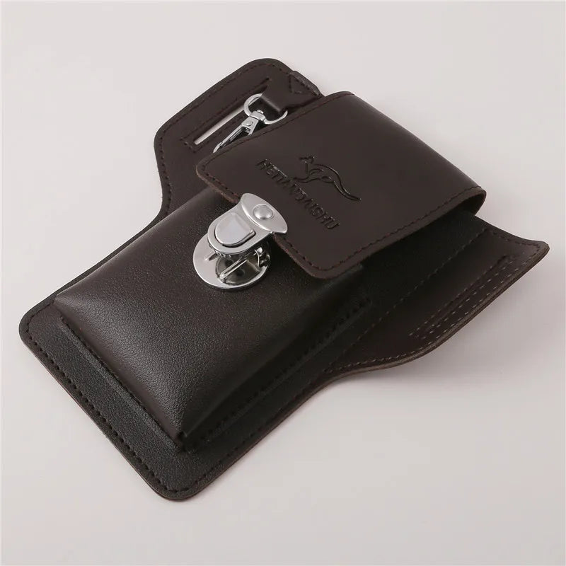 Vintage Multi-Layer Belt Phone Holster with Key Hook & Front Pocket