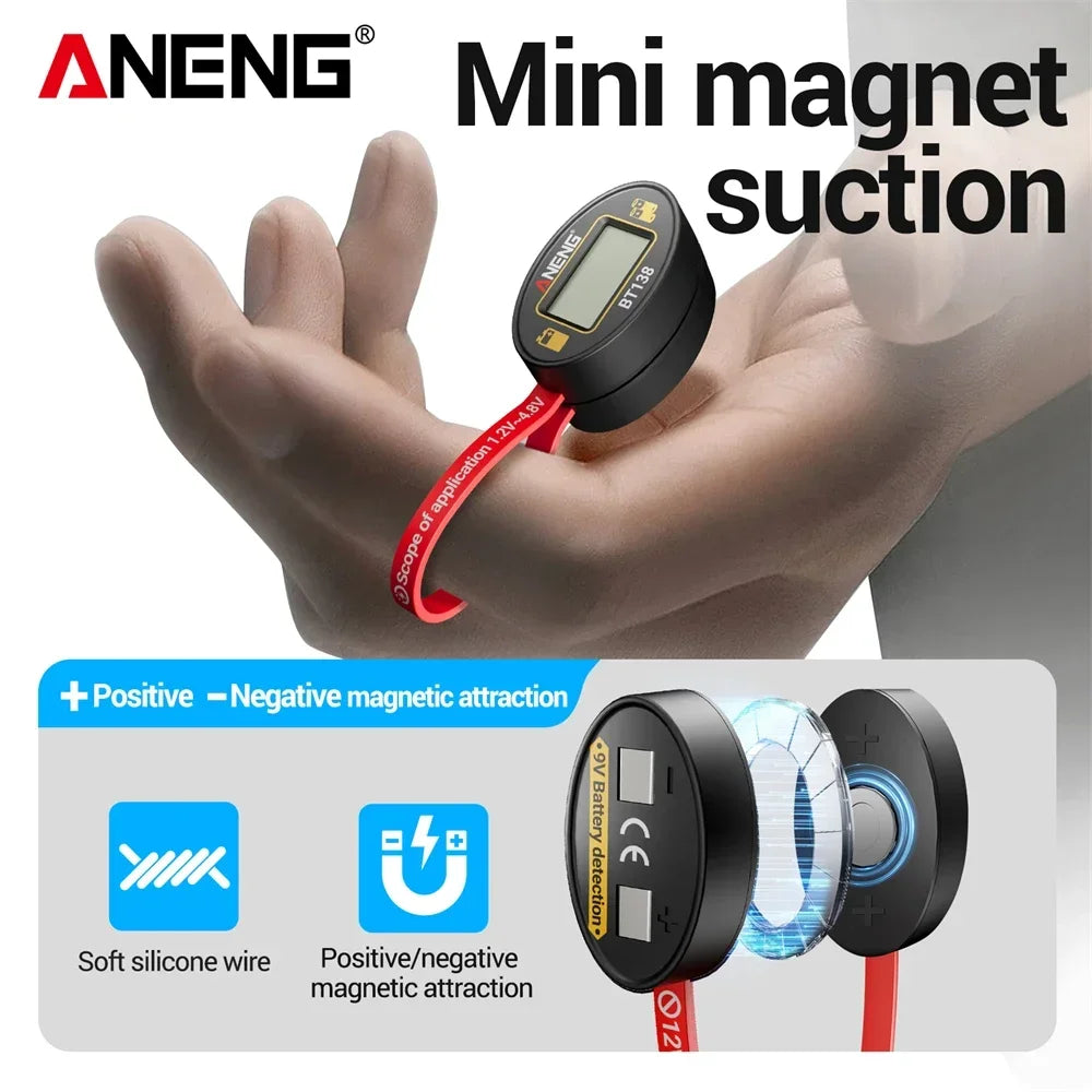 SlotFree Open-Fit Magnetic Multi-Battery Tester with Self-Powered LCD Display