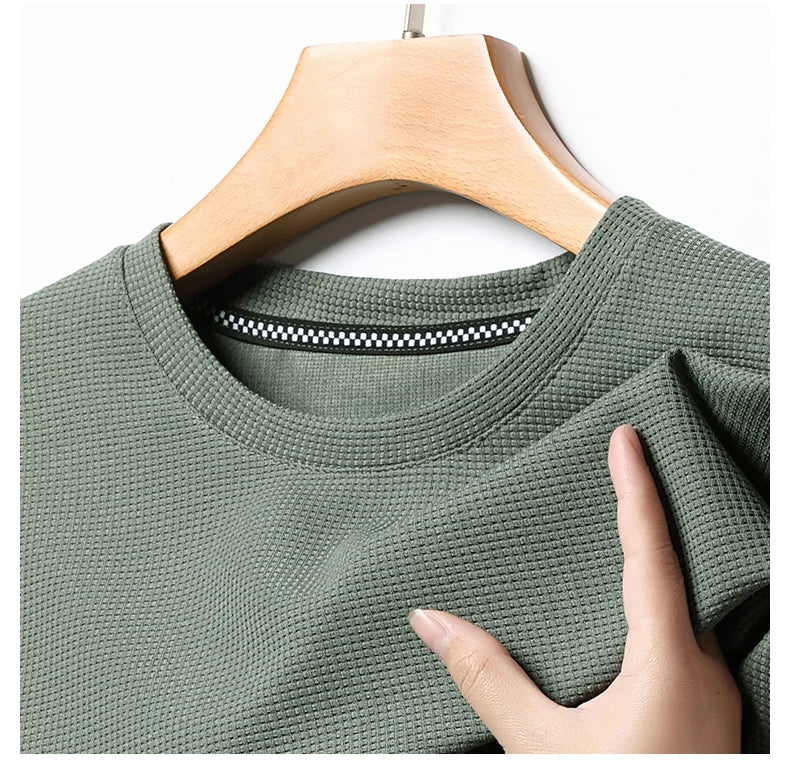 Summer 3D Waffle-Knit Crew Neck T-Shirt – Breathable & Soft