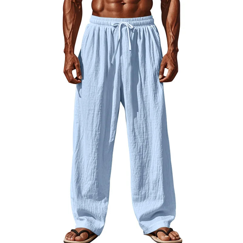Cotton Linen Relaxed Loose Fit Breathable Pants for Men