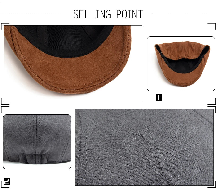 Vintage Suede-Look Flat Cap for Autumn & Winter