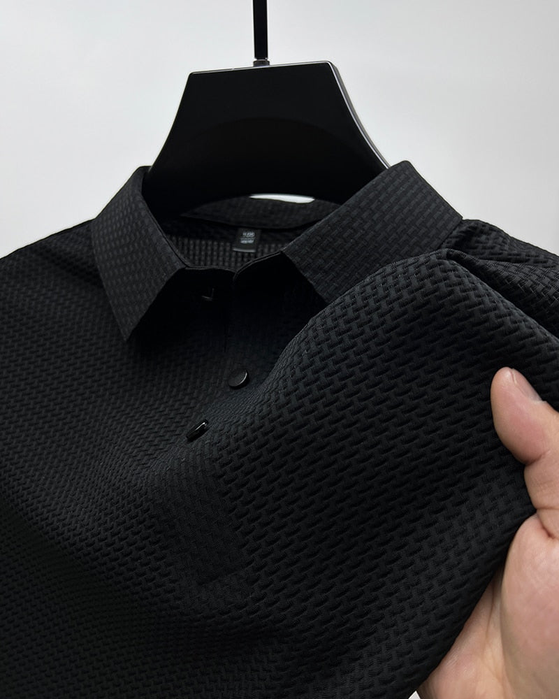 Short-Sleeve Plaid Pattern Ice Silk Polo Shirt