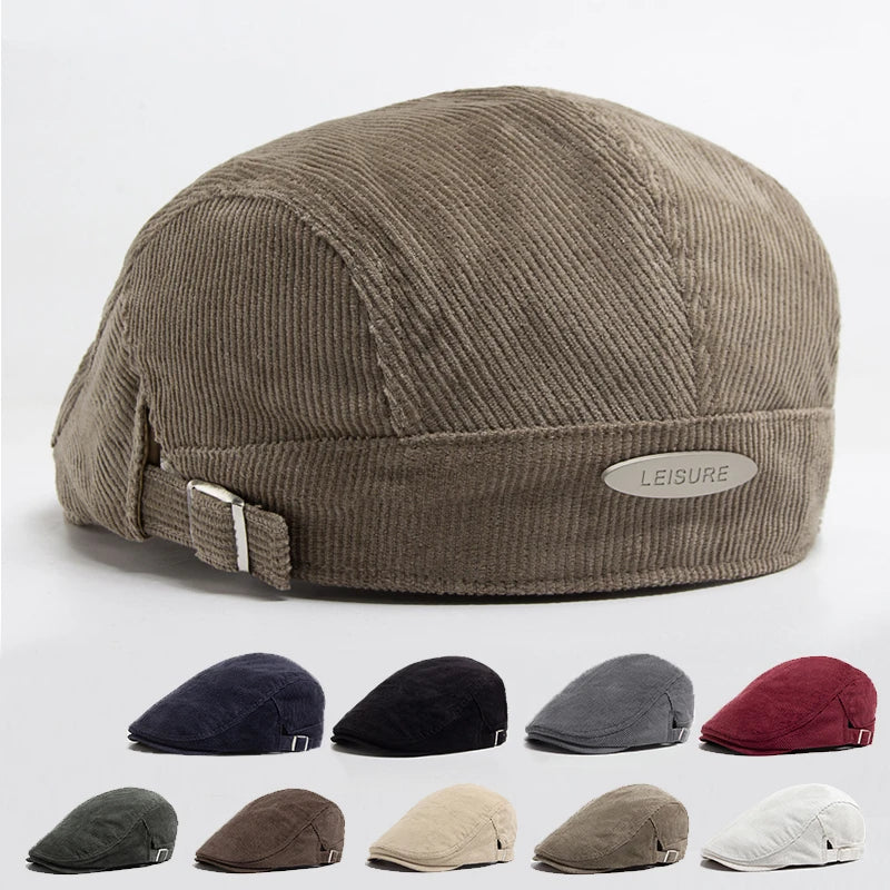 Vintage Corduroy Front and Back Wear Newsboy Flat Cap