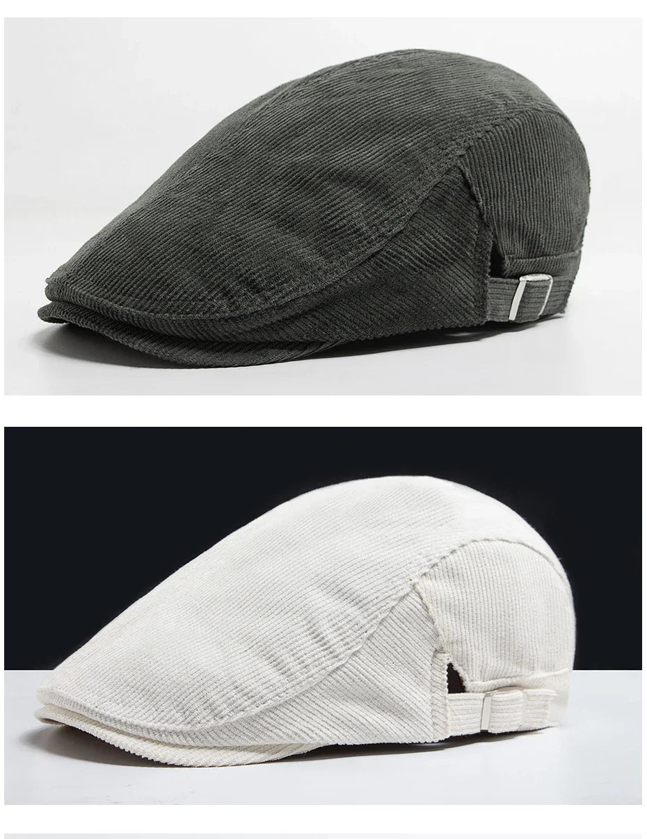 Vintage Corduroy Front and Back Wear Newsboy Flat Cap