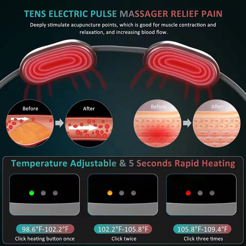 NeuroWarm Multi-Zone Hands-Free Wearable Cervical & Shoulder TENS Heat Massager