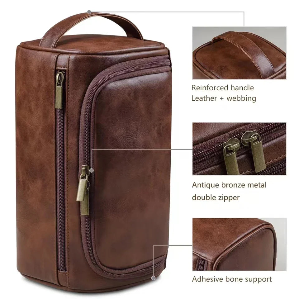 Premium Faux Leather Large Capacity Water-Resistant Travel Toiletry Bag
