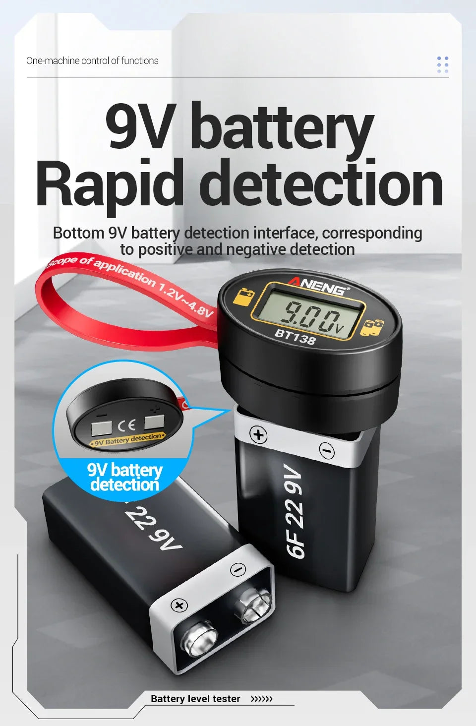 SlotFree Open-Fit Magnetic Multi-Battery Tester with Self-Powered LCD Display