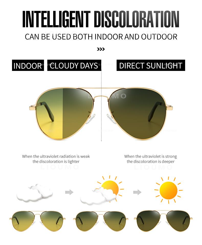 Polarized Photochromic Day/Night Pilot Sunglasses