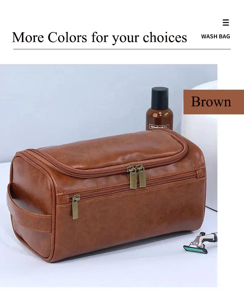 Premium Faux Leather Large Capacity Water-Resistant Travel Toiletry Bag