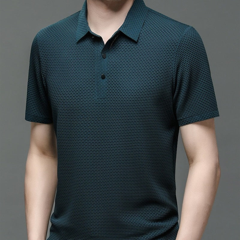 Short-Sleeve Plaid Pattern Ice Silk Polo Shirt